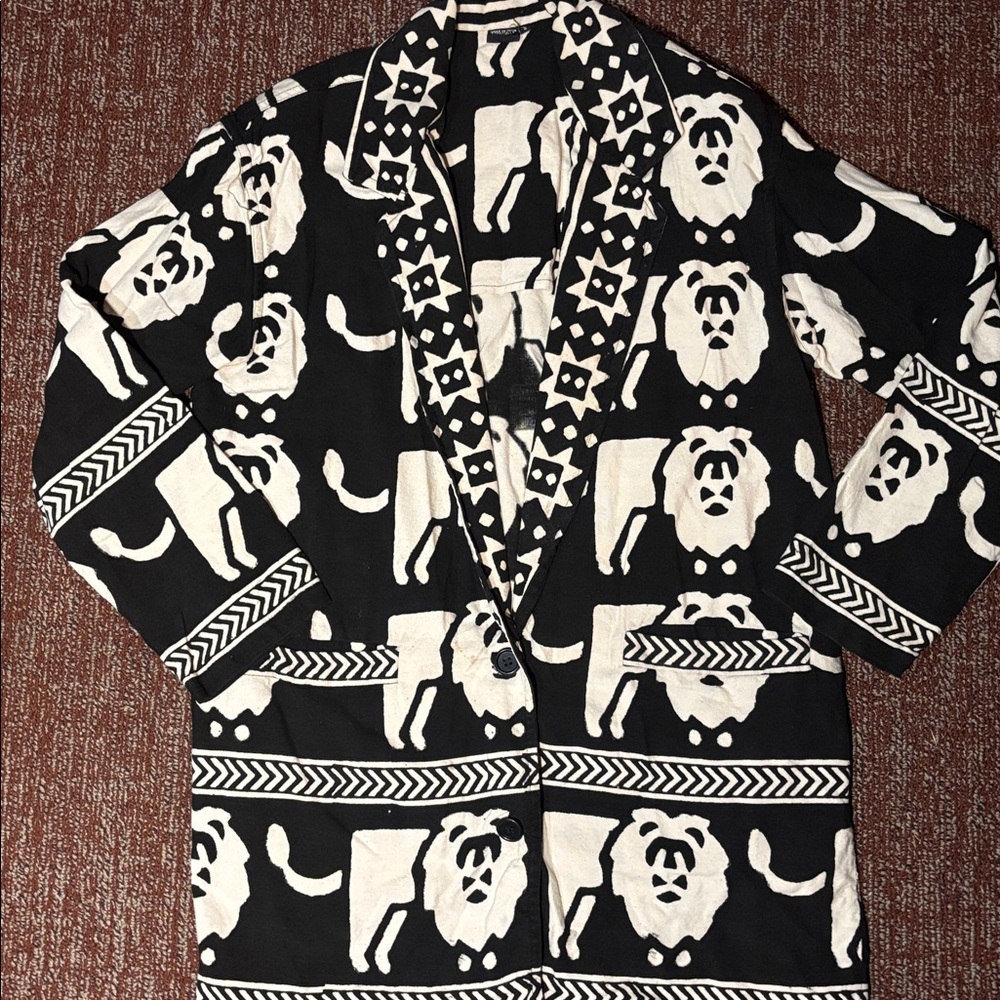 Women’s Black/white African print 100% cotton lion vintage blazer two button - Picture 1 of 16